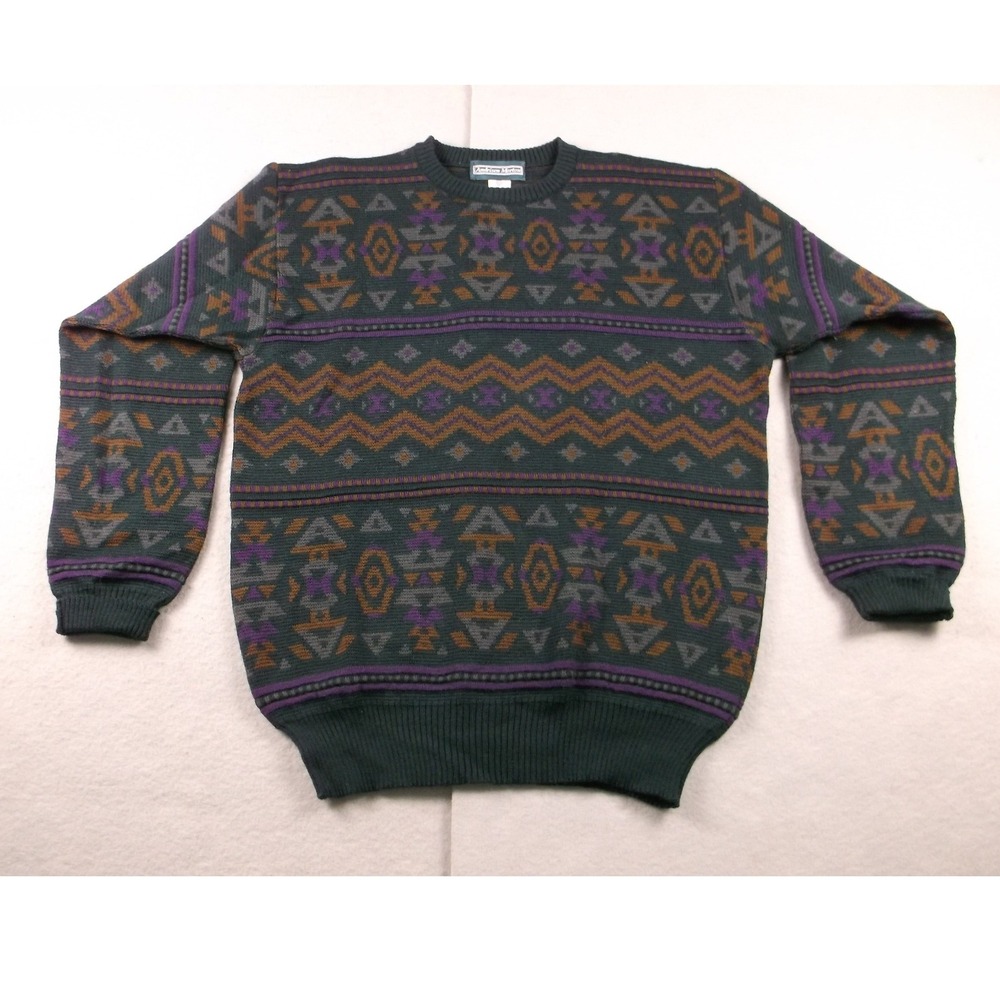 Vintage Andrisen Morton Wool Sweater Mens L Aztec Southwest Made Uruguay 90s